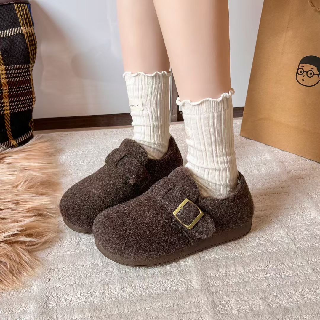 2025新款平底加绒勃肯鞋保暖毛毛鞋棉鞋女呢子小众百搭拖鞋V788,淘宝优惠券,粉丝福利购,淘宝优惠卷