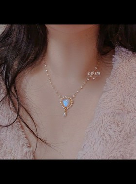 温柔风格天然月光石项链女