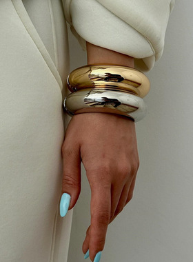 素圈手镯欧美跨境饰品女个性夸张设计感光面合金手环开口手饰