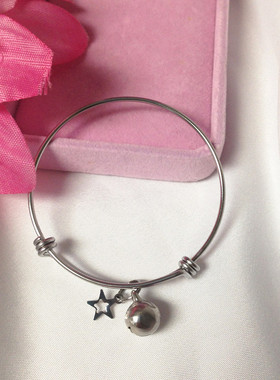 不褪色洗澡不用摘不掉色钛钢铃铛星星细圈手镯铃铛好运手环手饰品