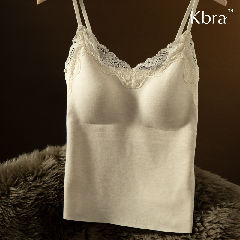 Kbra蕾丝v领保暖背心女2025新款冬季微磨毛自发热带胸垫内搭上衣,淘宝优惠券,粉丝福利购,淘宝优惠卷