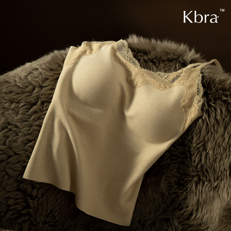 Kbra蕾丝v领保暖背心女2025新款冬季微磨毛自发热带胸垫内搭上衣,淘宝优惠券,粉丝福利购,淘宝优惠卷