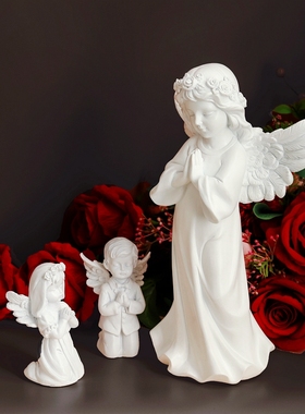 欧式风复古做旧天使石膏装饰品