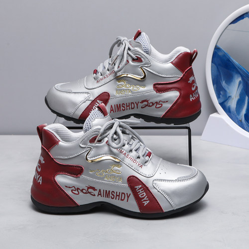 2024年新款秋冬真皮老爹鞋男女同款情侣鞋休闲百搭软底皮蓬运动鞋 - 图2