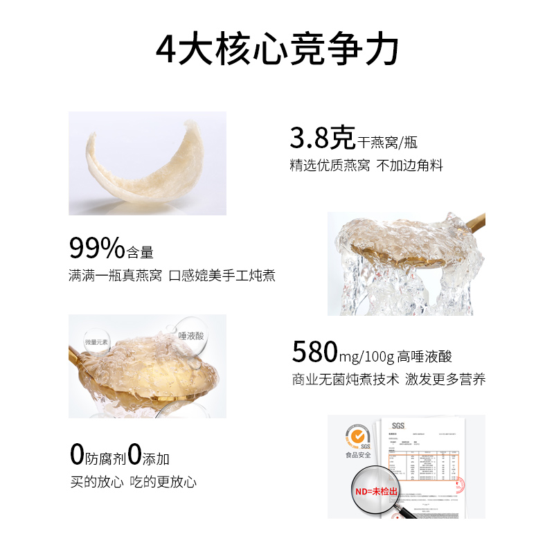 艾尚燕高含量鲜炖即食燕窝即食99%45g7瓶孕妇女性老人滋养正品-图1