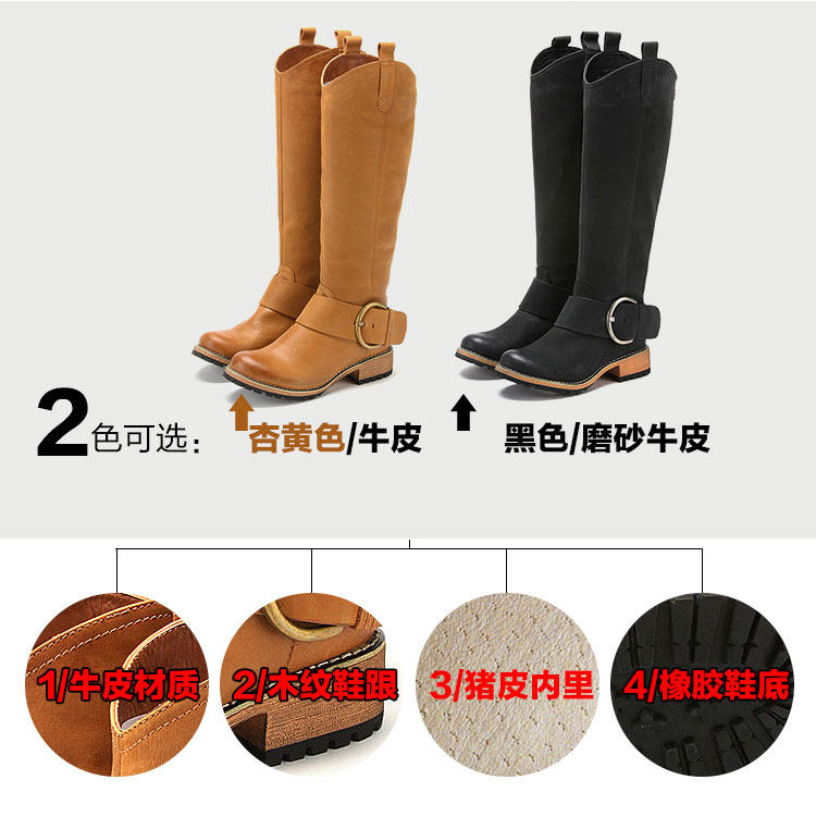 复古真皮长靴子女冬头层牛皮圆头低跟沙漠靴拉链低粗跟240014234,淘宝优惠券,粉丝福利购,淘宝优惠卷