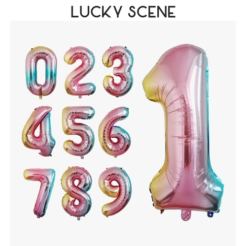 [Счастливый реквизит] Большие градиентные цифры, воздушные шары из алюминиевой фольги, русалка, алюминиевая пленка, украшение для вечеринки, композиция на день рождения