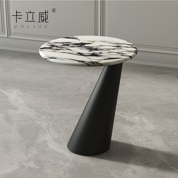 Minimalist ສີດໍາ marble side table ອາພາດເມັນຂະຫນາດນ້ອຍຫ້ອງຮັບແຂກມຸມມົນ wabi-sabi ແບບໂຮງແຮມຂະຫນາດນ້ອຍໂຕະກາເຟໂທລະສັບຕູ້ຂ້າງ