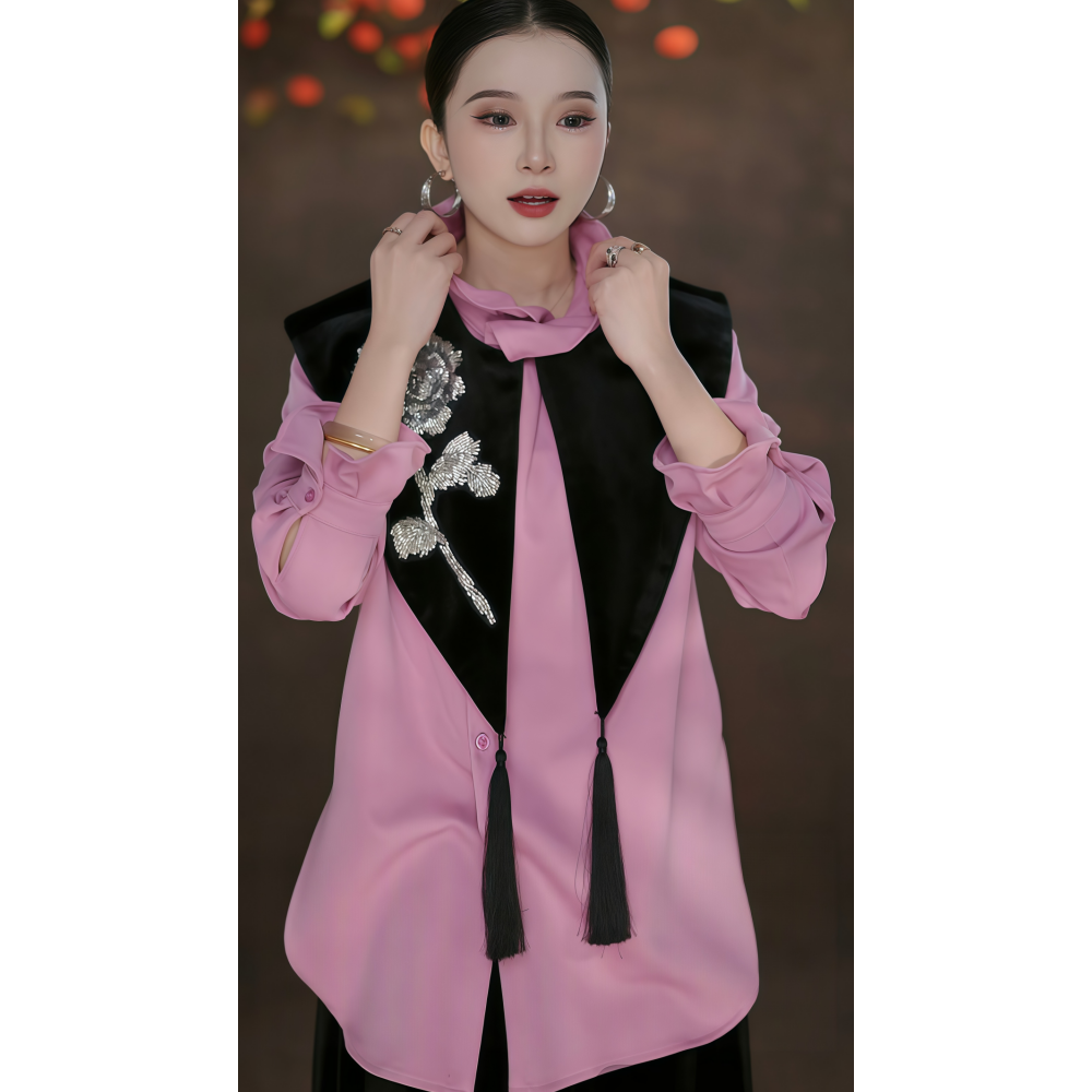 2026年春季新款新中式国风小众浅紫色花边领衬衫加流苏刺绣披肩女,淘宝优惠券,粉丝福利购,淘宝优惠卷