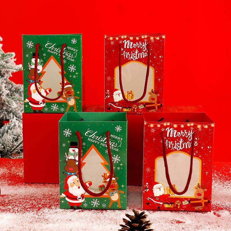 圣诞节礼品袋橱窗手提袋新款开窗透明纸袋平安夜苹果包装袋礼物袋,淘宝优惠券,粉丝福利购,淘宝优惠卷