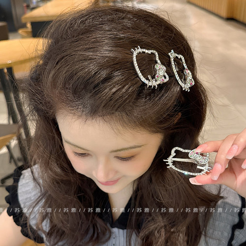 少女心甜美KT猫闪钻鸭嘴夹女2026新款前额碎发刘海可爱侧边发夹子 - 图0