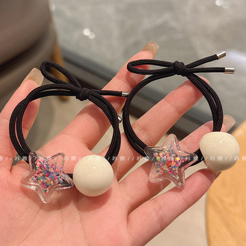 彩色五角星女发绳可爱公主头饰头绳球球皮筋发圈高弹力耐用皮套 - 图0