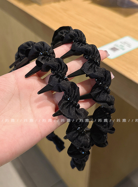 黑色水晶木耳边带齿高颅顶发箍