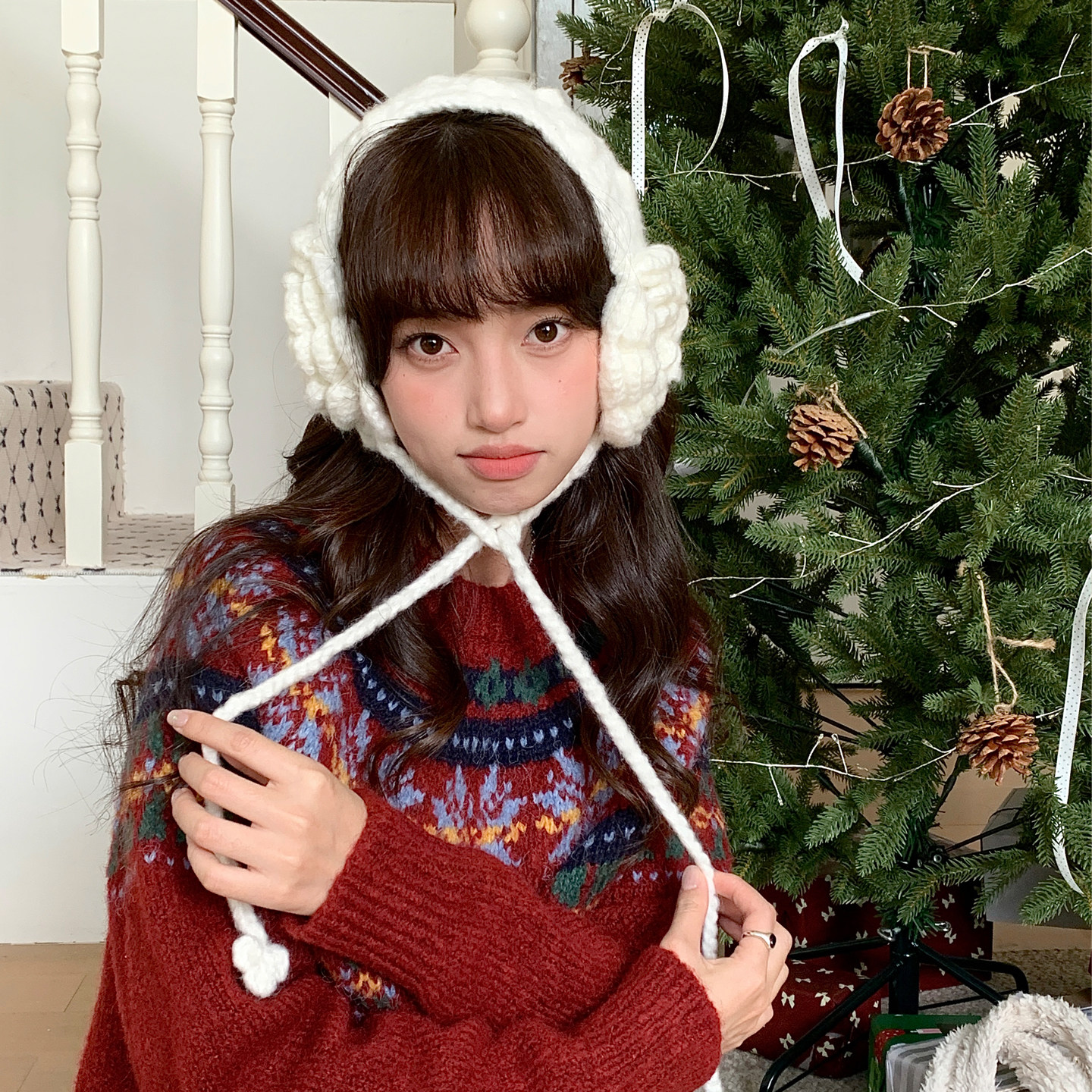 Deepsea深海 软萌少女毛绒耳套白色可爱花朵韩版ins防寒保暖耳罩,淘宝优惠券,粉丝福利购,淘宝优惠卷