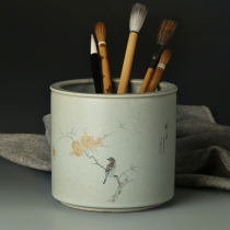 Jingdezhen Ceramic autumn real picture large barrel hand-painted painted porcelain retro Chinese wineward house swing piece containing calligraphy and painting brush