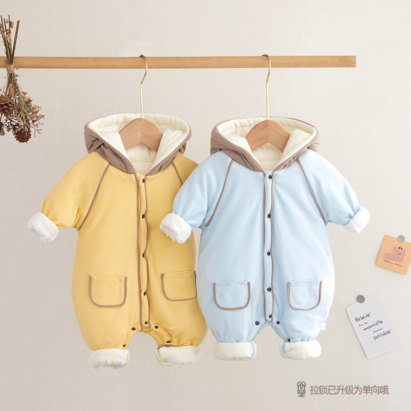 超萌婴儿服冬款外出四五个月宝宝衣服冬季纯棉加厚连体衣冬装外套-图0