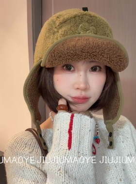 羊羔绒雷锋帽子女秋冬户外防寒保暖包头帽时尚韩版毛绒护耳帽休闲