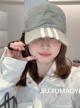 韩风简约三杠棒球帽显脸小宽帽檐百搭潮流鸭舌帽
