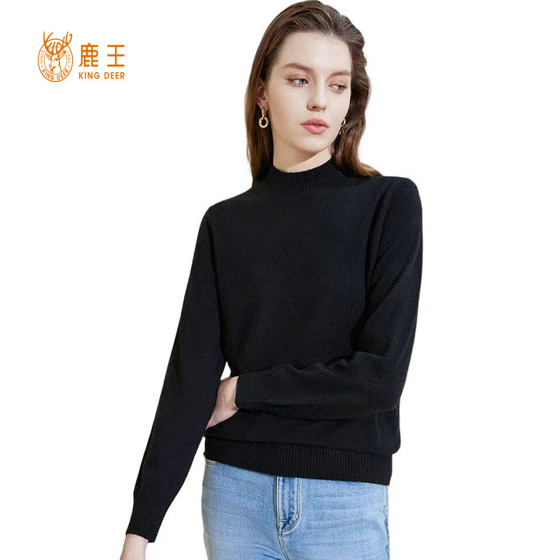 秋冬季新款鹿王羊绒衫女士半高领套头打底薄保暖百搭舒适年轻毛衣,淘宝优惠券,粉丝福利购,淘宝优惠卷