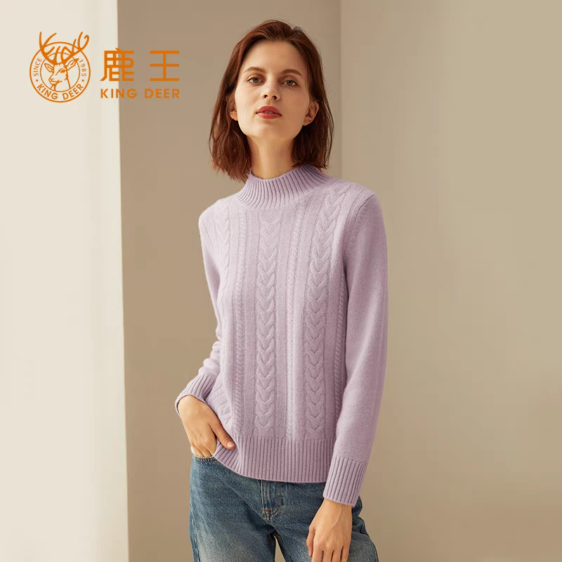鹿王纯山羊绒衫女士半高领厚款变换组织针织秋冬款新款毛衣套头衫,淘宝优惠券,粉丝福利购,淘宝优惠卷
