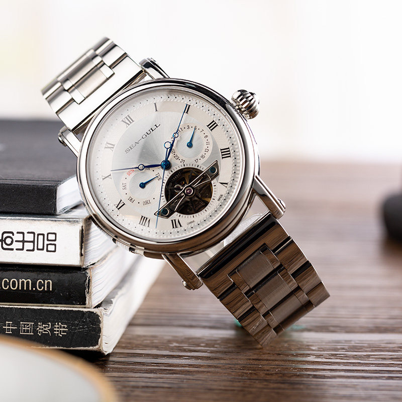 海鸥男日历星期款镂空飞轮防水男表 海鸥表优力联旭国产腕表
