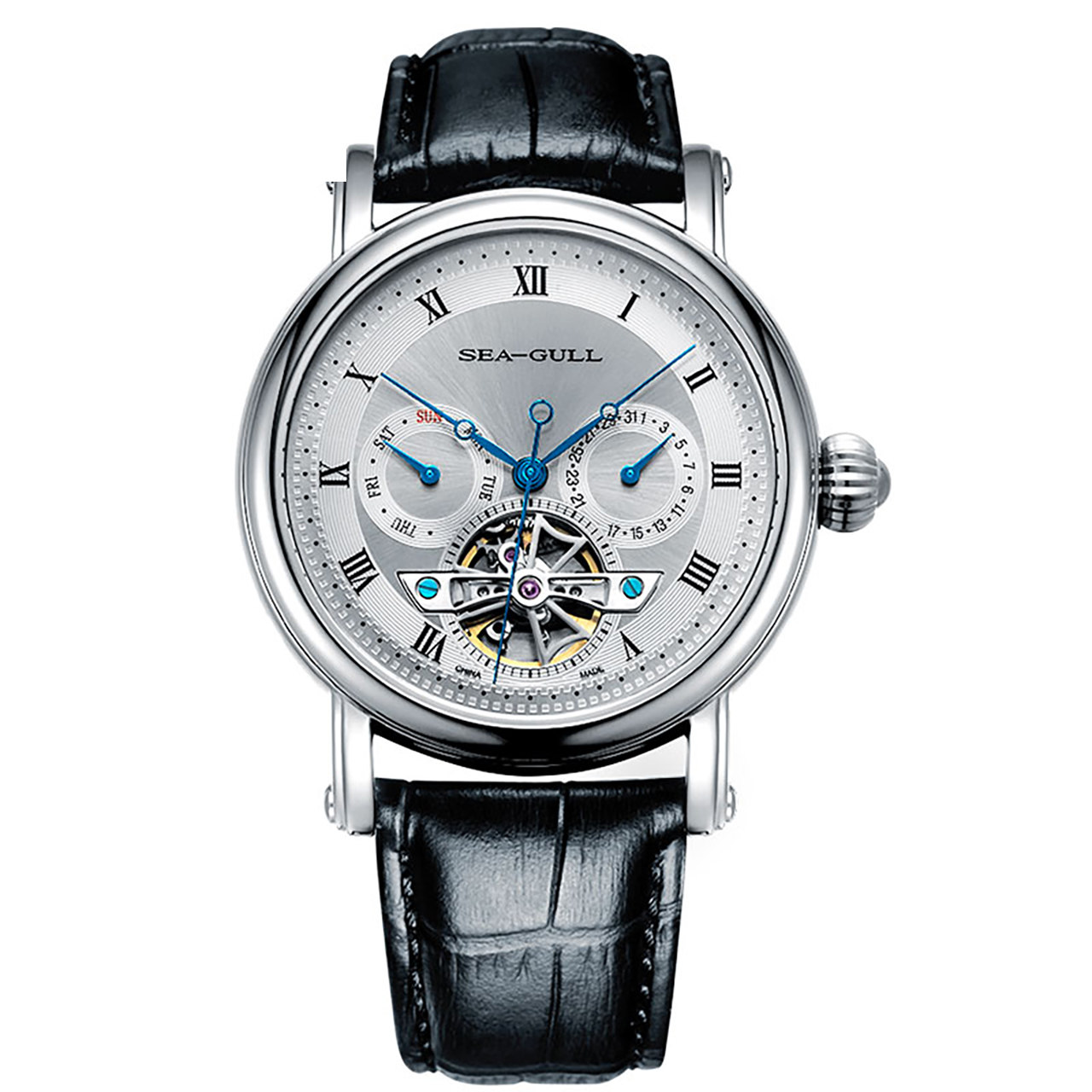 海鸥男日历星期款镂空飞轮防水男表 海鸥表优力联旭国产腕表