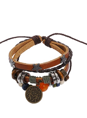 十二星座手环红玛瑙手链朋克复古女士男士铆钉首饰韩版独特多层