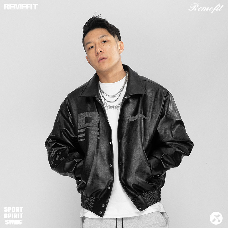 REMEFIT  反光刺绣加厚羊羔绒内里短款李小龙男女皮衣外套夹克潮,淘宝优惠券,粉丝福利购,淘宝优惠卷