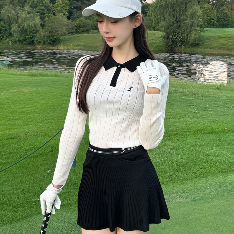 TASHI 高尔夫女秋季新款修身显瘦针织长袖上衣保暖golf短裙裤女ig,淘宝优惠券,粉丝福利购,淘宝优惠卷