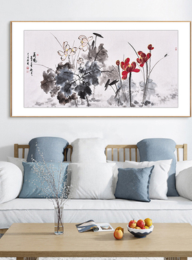 河北美协书画名家刘老师手绘真迹花鸟画荷花莲花卧室床头装饰画