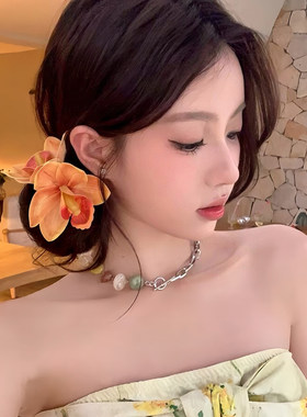 蝴蝶兰超仙气甜美紫色花朵头饰发夹女春夏百搭氛围感拍照发饰发卡