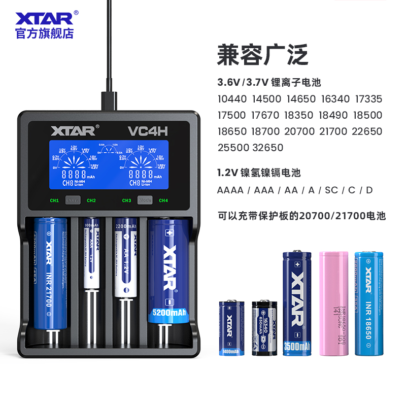 XTAR VC4H 18650锂电池4.2V专用充电器多功能通用21700快充3.7v - 图0
