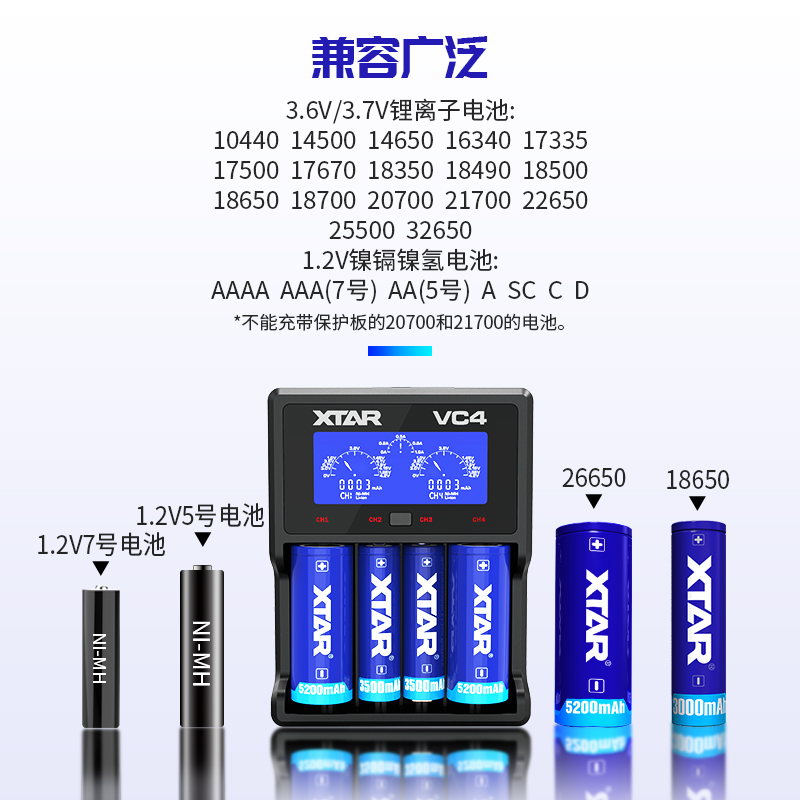 XTAR VC4四槽18650锂电池充电器3.7V多功能通用型镍镉镍氢充电器 - 图0