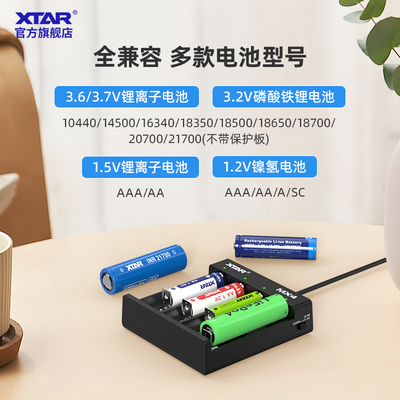 XTAR MX4 18650锂电池充电器1.2V5号7号镍氢电池3.2V铁锂1.5V通用-图0