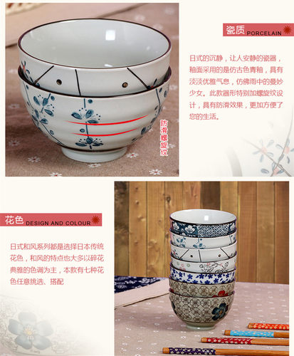 日式和风餐具釉下彩陶瓷碗4.25寸米饭碗高脚碗螺纹碗家用吃饭碗 - 图0