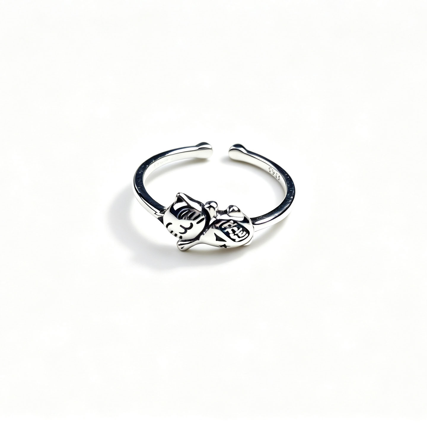 Lucky Lucky Cat S925 Sterling Silver Open Ring