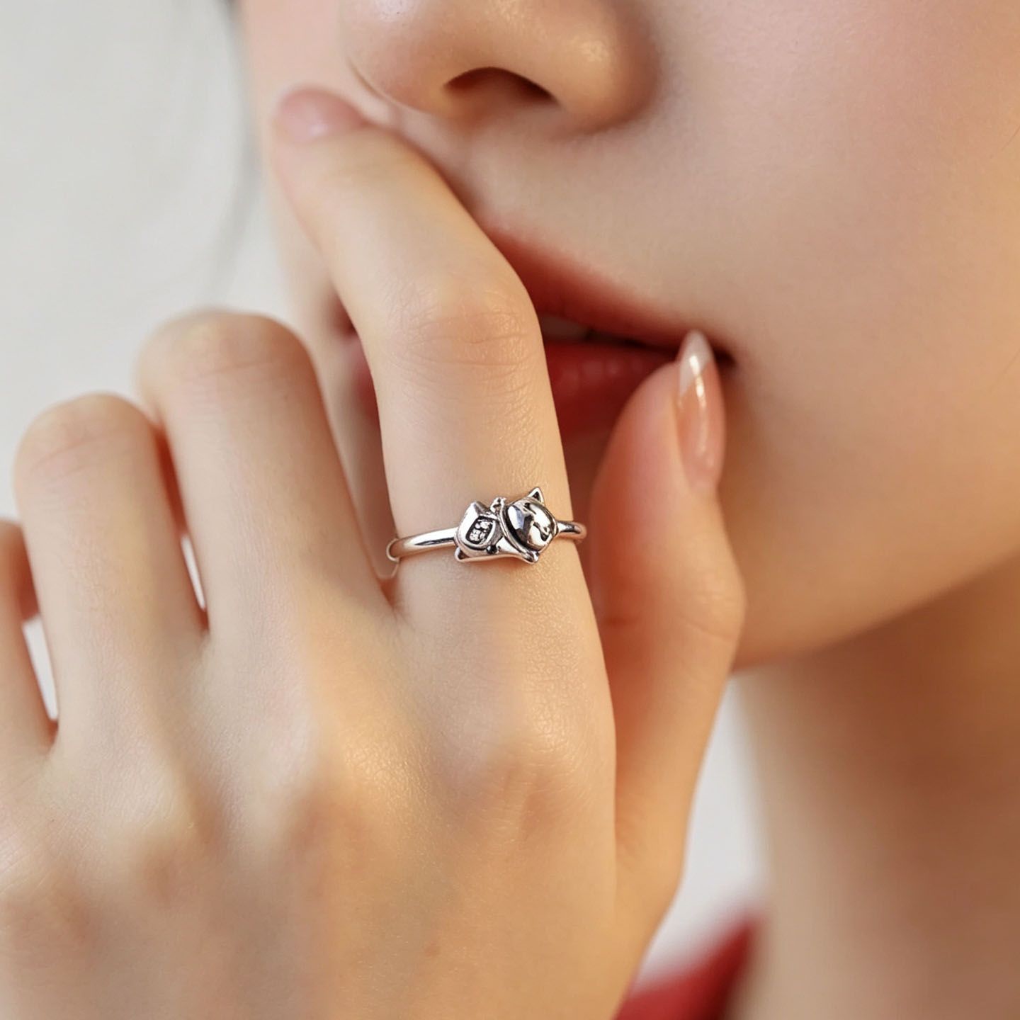 Lucky Lucky Cat S925 Sterling Silver Open Ring