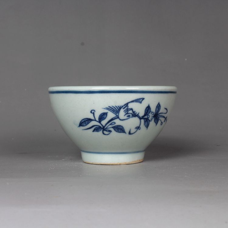 仿古瓷晚清民国民窑青花花鸟小茶杯品茗杯 古董古玩陶瓷器收藏品 - 图0