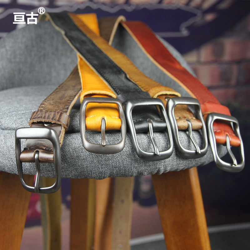 2025新款复古做旧黑扣青年轻男士头层牛皮皮带真皮休闲牛仔裤腰带