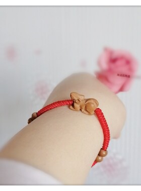 桃木生肖属相鼠金刚结红绳手链