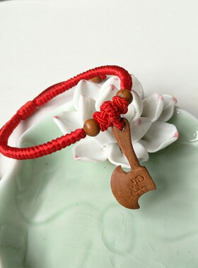 福财斧头野生桃木红绳