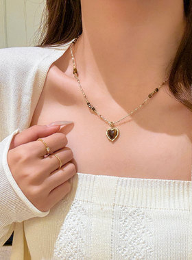 乌木沉香爱心虎眼石吊坠项链