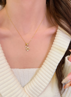 星芒闪耀精致金色四叶花项链