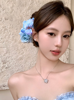 夏夜蓝调蝴蝶玫瑰花发夹