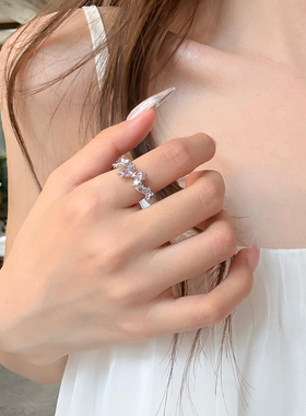 缤彩花蝶粉色甜美蝴蝶开口戒指