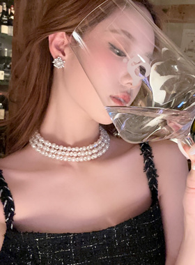 贵女Alpha闪钻三层珍珠choker