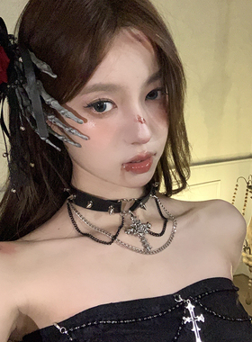 万圣节暗黑十字架choker项链