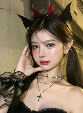 暗黑风万圣节蝴蝶结恶魔角发箍