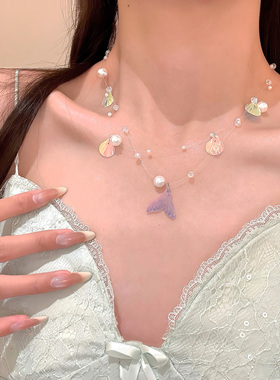 海岛漫旅超仙贝壳鱼尾珍珠项链