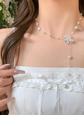 花漾春日花朵珍珠长项链